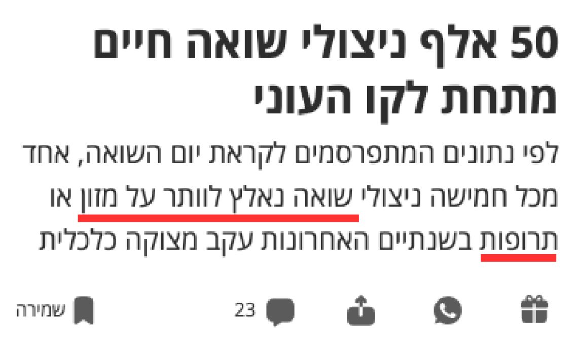 כתבה עיתונית - 50 אלף ניצולי שואה חיים מתחת לקו העוני
